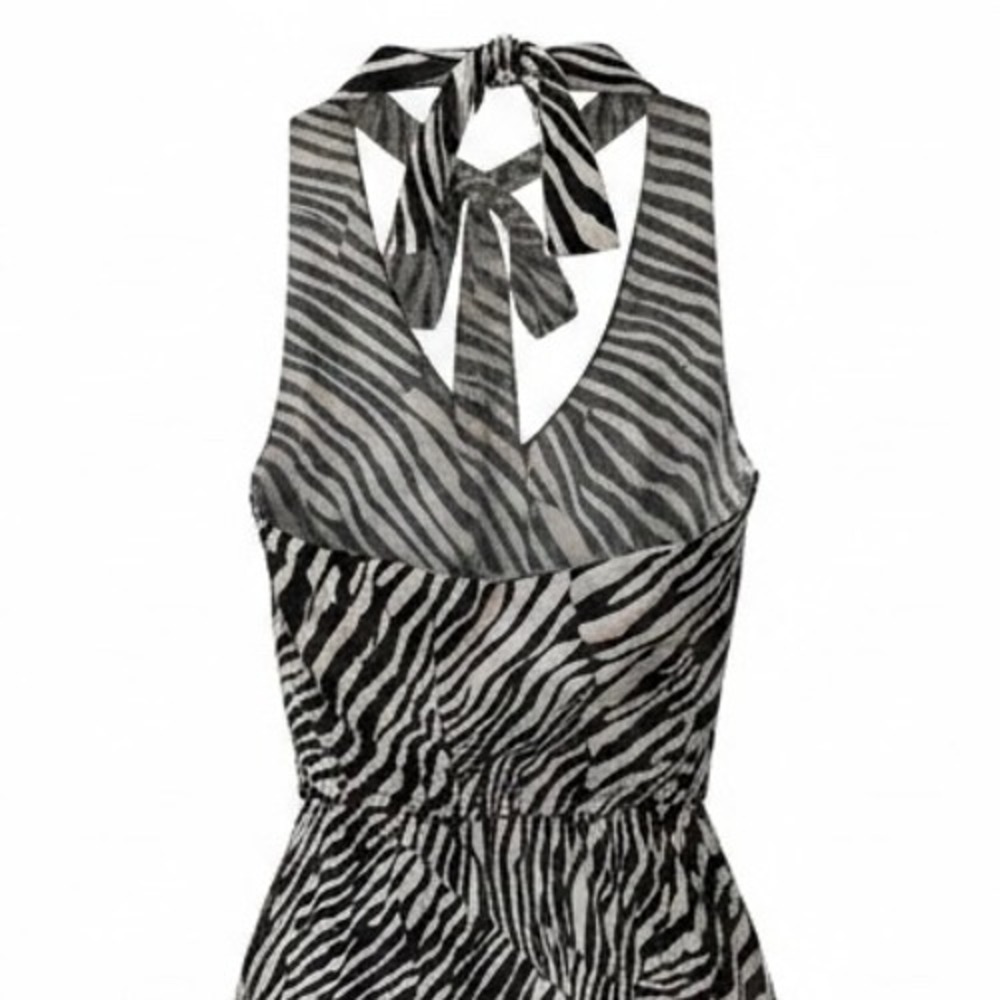 White House Black Market Zebra Print High-Low Midi Dress 00P Black White Tan - Picture 3 of 9